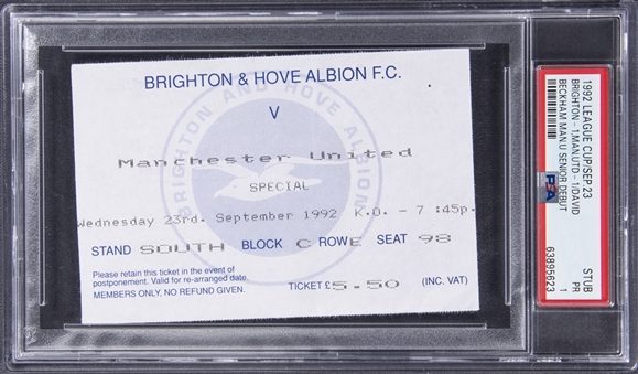 1992 David Beckham Senior Debut Ticket Stub Manchester United vs Brighton on 9/23/1992 - PSA PR 1